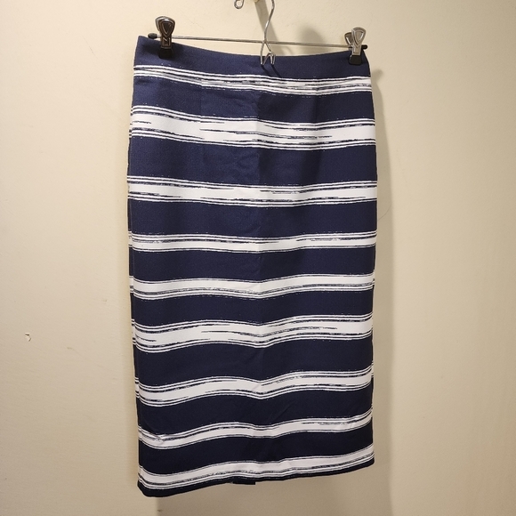 ZARA BASIC COLLECTION  stripes blue and white pencil midi Skirt size S - Picture 1 of 13